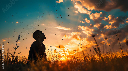 Stock photograph of one man having anxiety attack, burnout, stress. Mental helath.