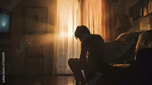 Stock photograph of one man having anxiety attack, burnout, stress. Mental helath.