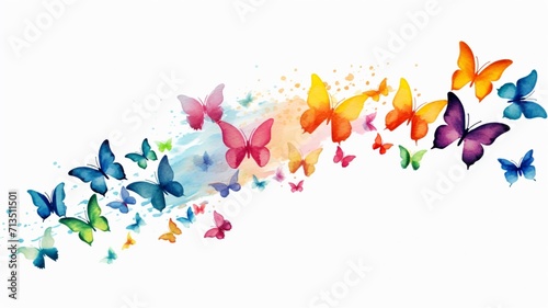 Colorful small butterfly watercolor illustration on white background