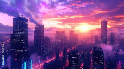 Night sky over a futuristic city, manga style. generative ai photo