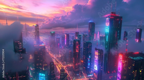 Night sky over a futuristic city  manga style. generative ai