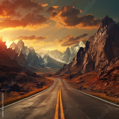 Highway with mountain scenery sunset AI Generated pictures © Pallab