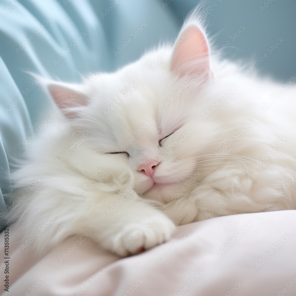 Cute white fluffy cat sleeping Persian picture