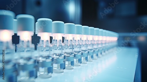 a medical ampoule production line within a state-of-the-art pharmaceutical factory, the intricate details of the medication manufacturing process in a modern setting.