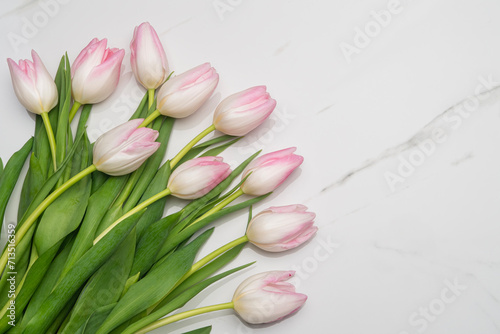 Fototapeta Naklejka Na Ścianę i Meble -  Tulips on white marble background