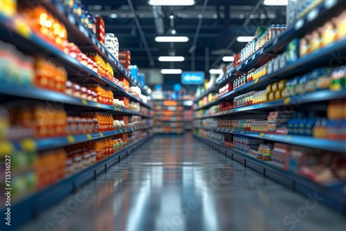 blurry product and food aisles in supermarket Generative AI
