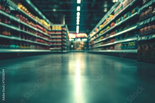 supermarket blurry aisle with products Generative AI