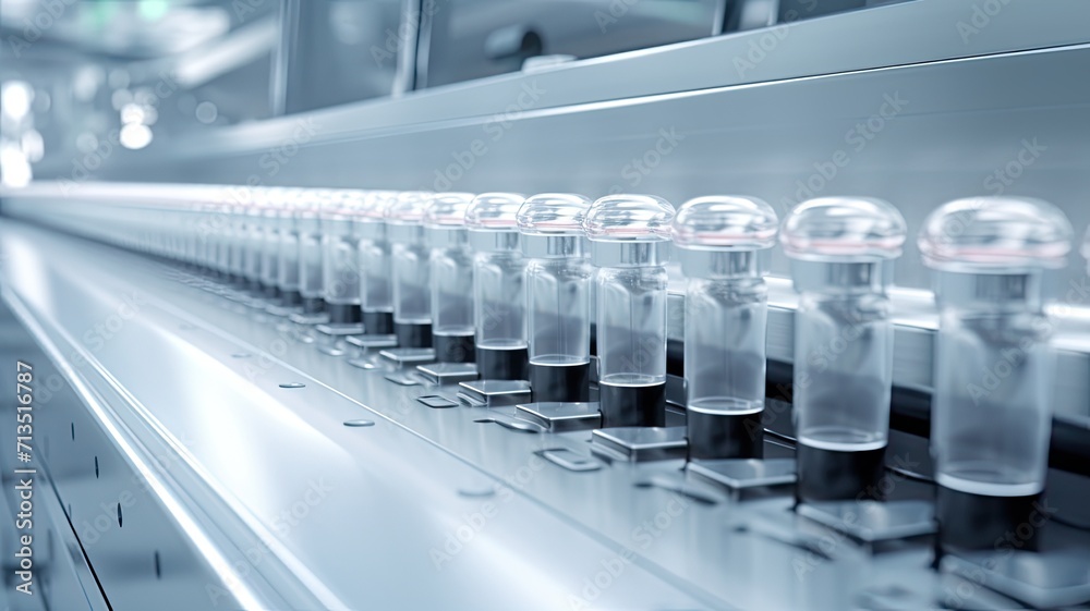 a medical ampoule production line within a state-of-the-art pharmaceutical factory, the intricate details of the medication manufacturing process in a modern setting. a medical ampoule production line within a state-of-the-art pharmaceutical factory, the intricate details of the medication manufacturing process in a modern setting.