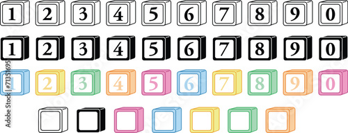 Pastel Color Number 123 Block Graphic Font Clipart - Outline, Silhouette & Color