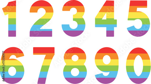 Rainbow Numbers Clipart Set with No Outlines