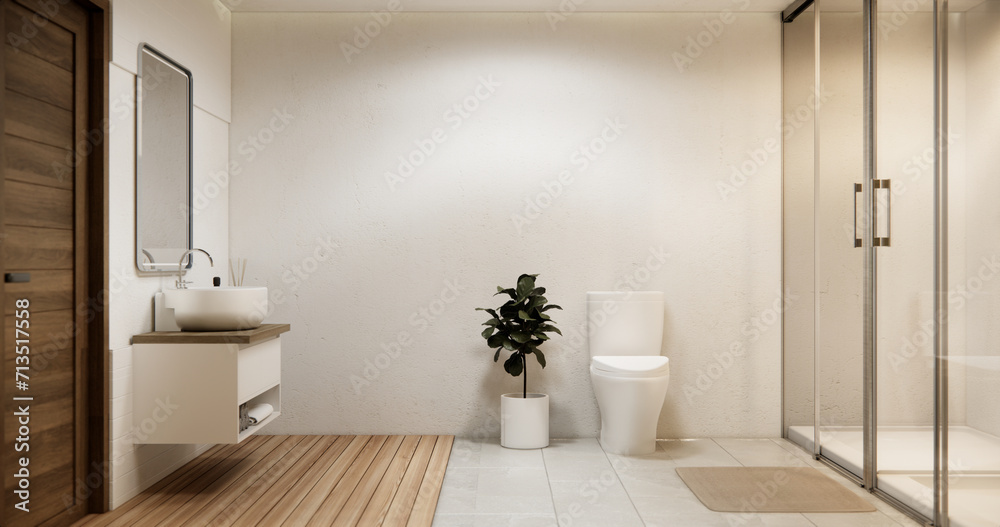 shower in white bathroom modern minimal style. shower in white bathroom modern minimal style.