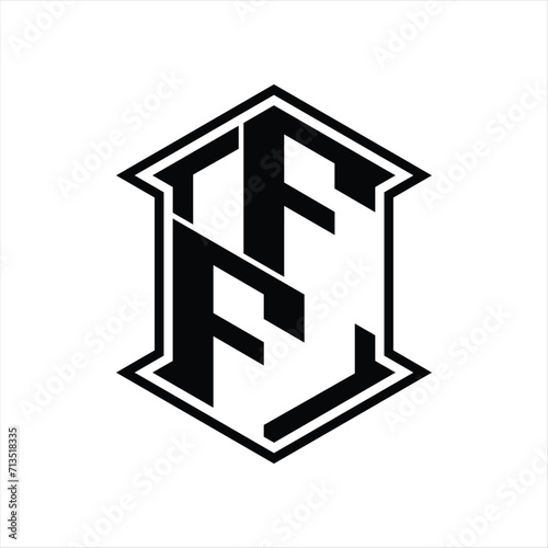 FF Logo monogram hexagon shield shape up and down with sharp corner isolated style design © F4KEarts