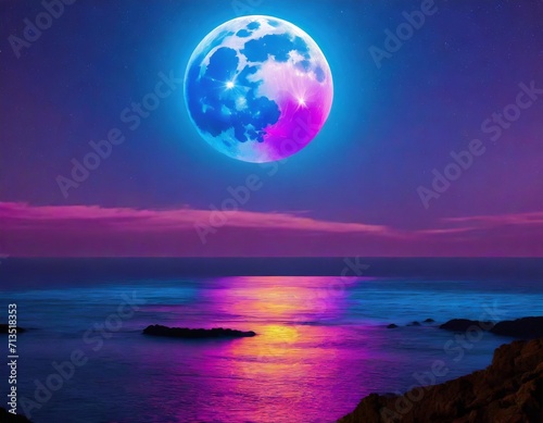 Night Sky Full Moon Over Ocean