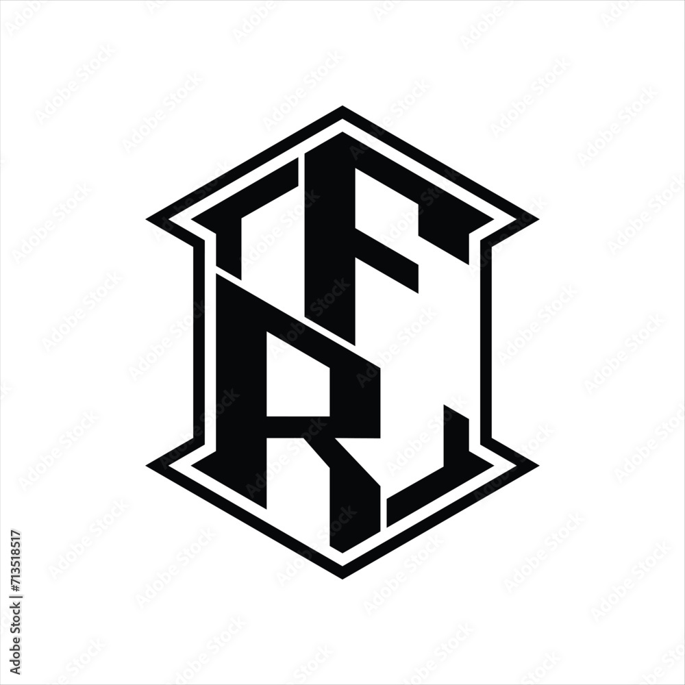 FR Logo monogram hexagon shield shape up and down with sharp corner isolated style design FR Logo monogram hexagon shield shape up and down with sharp corner isolated style design