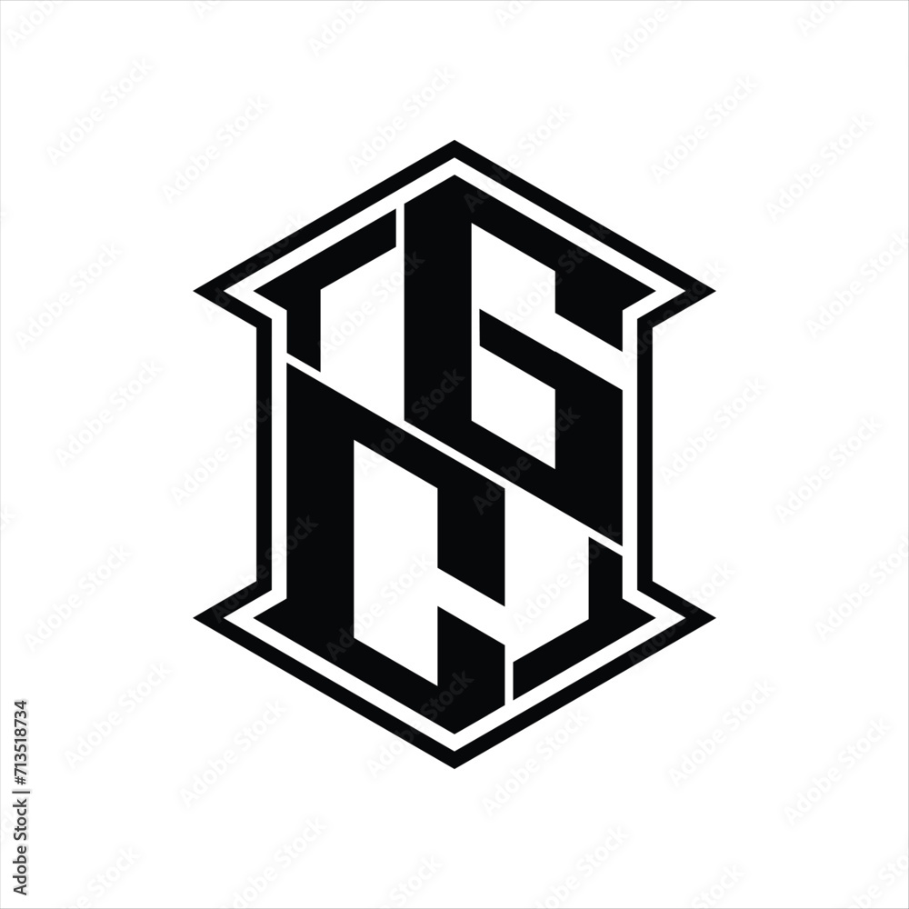 GC Logo monogram hexagon shield shape up and down with sharp corner isolated style design GC Logo monogram hexagon shield shape up and down with sharp corner isolated style design