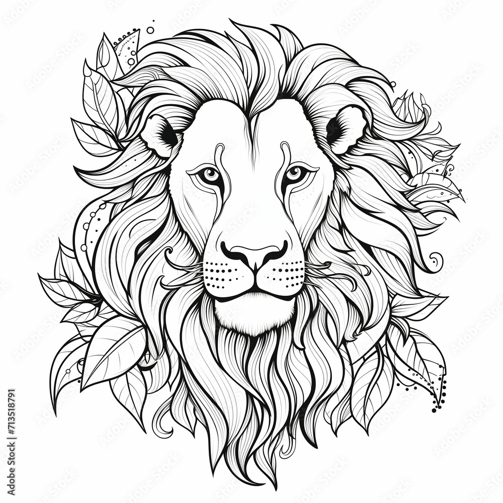 Fototapeta premium Courageous lion, detailed illustration. Linear painting without colors. Coloring page. Generated from AI.