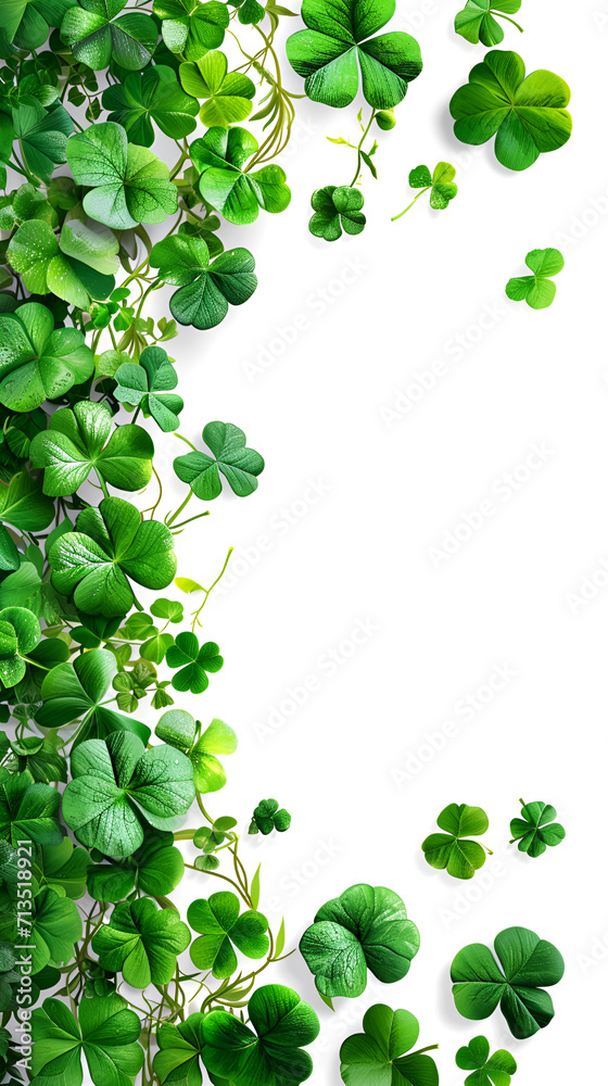 Card template with empty space for St. Patrick's Day with green four and clover on white background, party invitation design. Card template with empty space for St. Patrick's Day with green four and clover on white background, party invitation design.