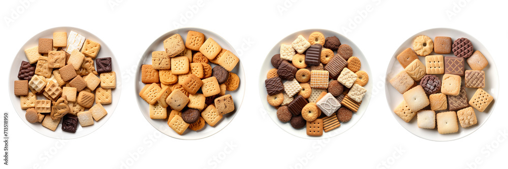 Set of Square-shaped cookies on a plate top view isolated on a transparent background Set of Square-shaped cookies on a plate top view isolated on a transparent background