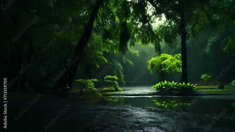 green rain view realestic ai generative photo green rain view realestic ai generative photo