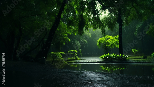 green rain view realestic ai generative photo