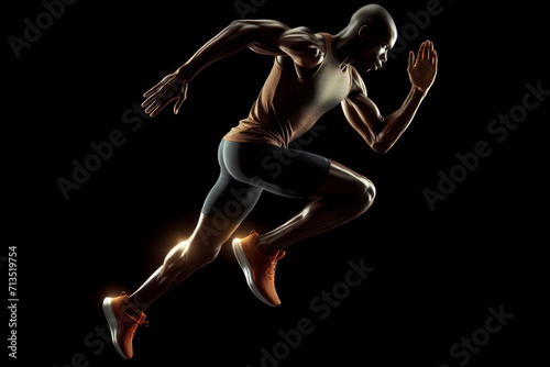 African male athlete running isolated on solid a black background. ai generative © Igor