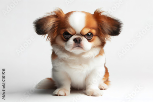 Angry, disgruntled chihuahua dog on a white background. ai generative