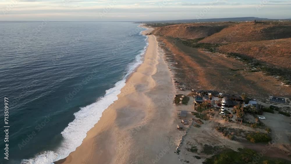 Aerial of Todos Santos Baja California Sur Mexico beach sand dunes pacific coast