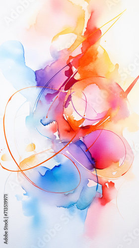 an abstract pink, orange, and blue watercolor with a white vertical background
