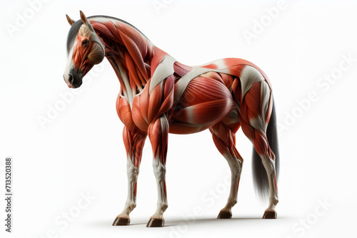 horse anatomy showing body and head, face with muscular system visible isolated on solid white background. ai generative photo