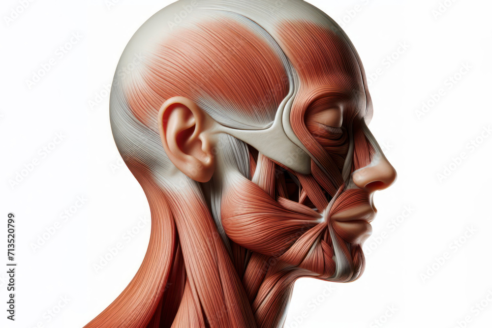 Human anatomy showing head, nose, face with muscular system visible ...