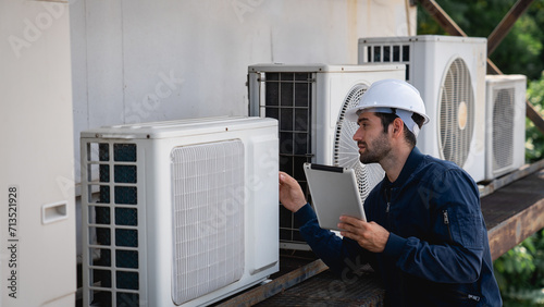 Engineers is checking the air conditioning cooling system of a major building or industrial facility.