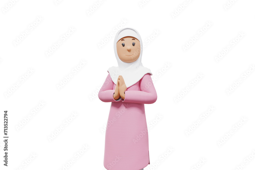 3d illustration of muslim woman greeting with white shirt and transparent background 3d illustration of muslim woman greeting with white shirt and transparent background