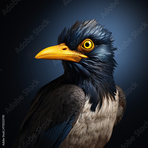 black bird with a yellow beak standing on a fence ai generative image
