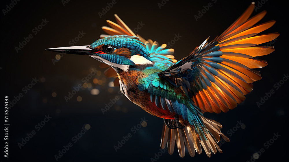 Obraz premium Common kingfisher with wings spread out on a branch ai generative photo