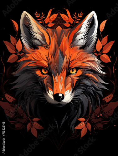 T-shirt design  geometric fox  sharp angles  vibrant autumn colors  modern and stylish  minimalist  striking red and orange created with Generative Ai