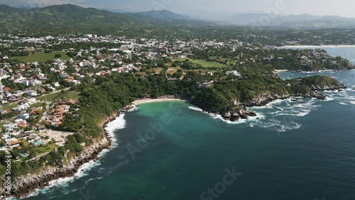 Aerial puerto escondido Mexico Oaxaca Surf travel destination drone coastline 