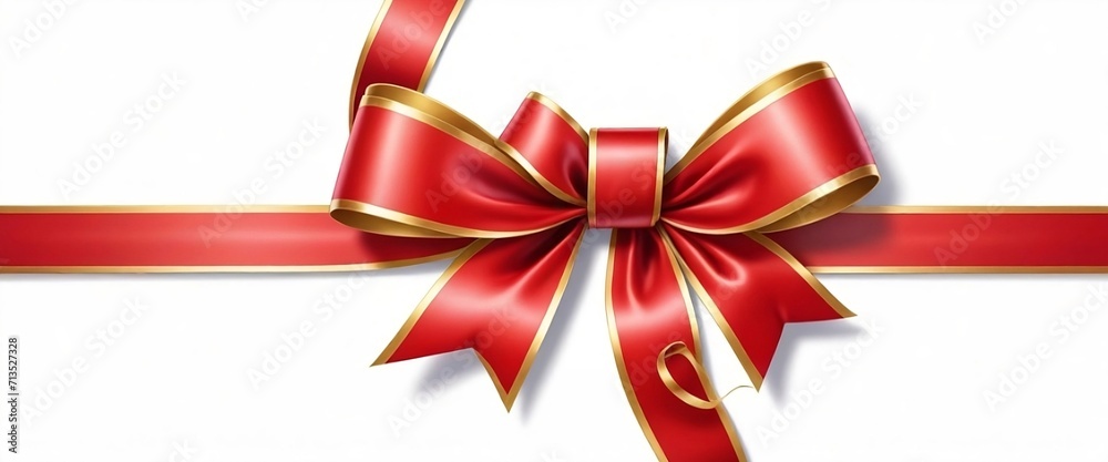 Red ribbon and bow with gold, isolated against white background. Generative AI Red ribbon and bow with gold, isolated against white background. Generative AI