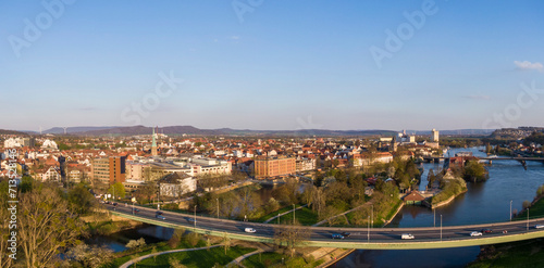 Obraz na płótnie Aerial view of Hameln and the river Weser in Germany w salonie