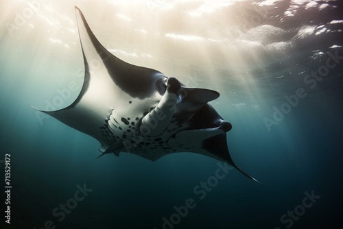 a majestic manta ray moving elegantly in the sea. Generative AI