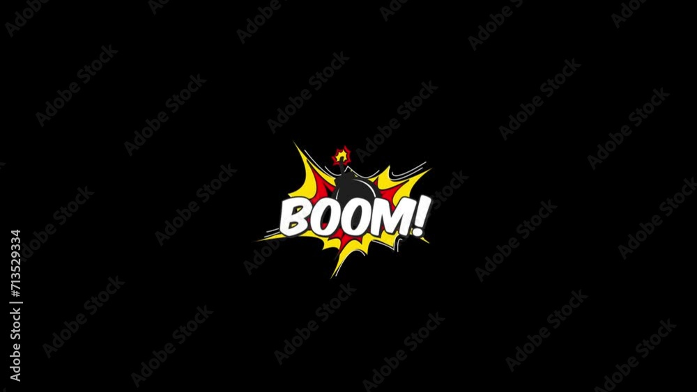Comic Bubble Expression: Retro Pop Art Style, BOOM! Cartoon Illustration on Black Screen Comic Bubble Expression: Retro Pop Art Style, BOOM! Cartoon Illustration on Black Screen
