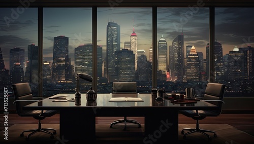 conference room background with a cityscape view