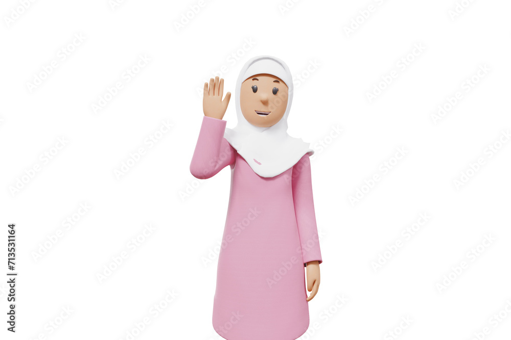 3d illustration of muslim woman greeting with white shirt and transparent background 3d illustration of muslim woman greeting with white shirt and transparent background