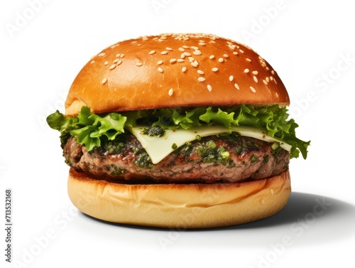 Juicy cheeseburger with lettuce and special sauce, close-up view