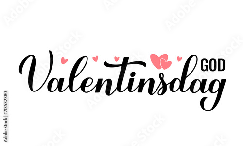 God Valentinsdag - Happy Valentines Day in Norwegian. Calligraphy hand lettering. Vector template for poster, postcard, logo design, flyer, banner, sticker, t-shirt, etc.