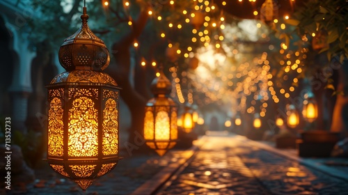 Lanterns on the floor at night, Ramadan Kareem