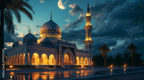 Mosque at night in Abu Dhabi, United Arab Emirates (UAE) photo