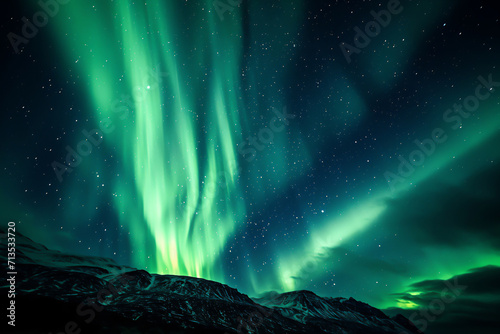 Aurora borealis commonly known as the Northern Lights which is a natural light display in the Earths magnetic atmosphere, stock illustration image