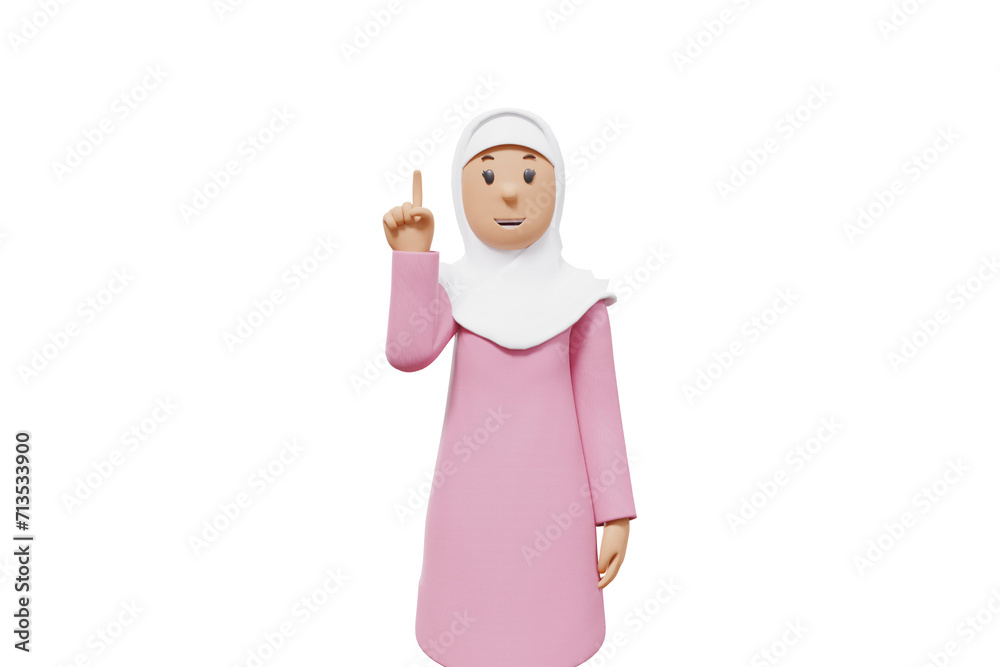 3d illustration of muslim woman greeting with white shirt and transparent background 3d illustration of muslim woman greeting with white shirt and transparent background