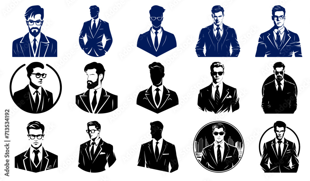 Set of men in business suits. Vector illustration isolated on white background Set of men in business suits. Vector illustration isolated on white background