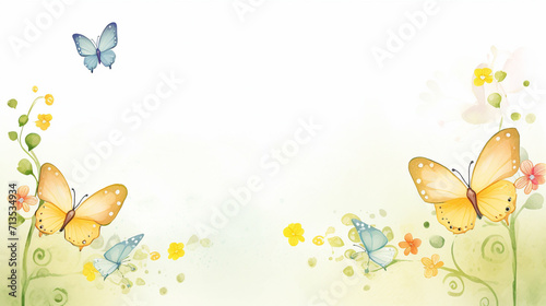 Butterflies, Cartoon drawing, Water color style, AI Generated